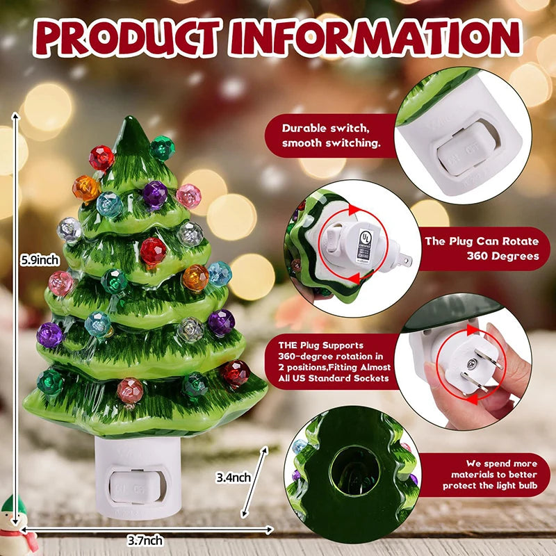 Resinous Christmas Tree Night Light Two Colours Ceramic Christmas Tree Bedside Lamp Mini Christmas Tree Bedside Lamp